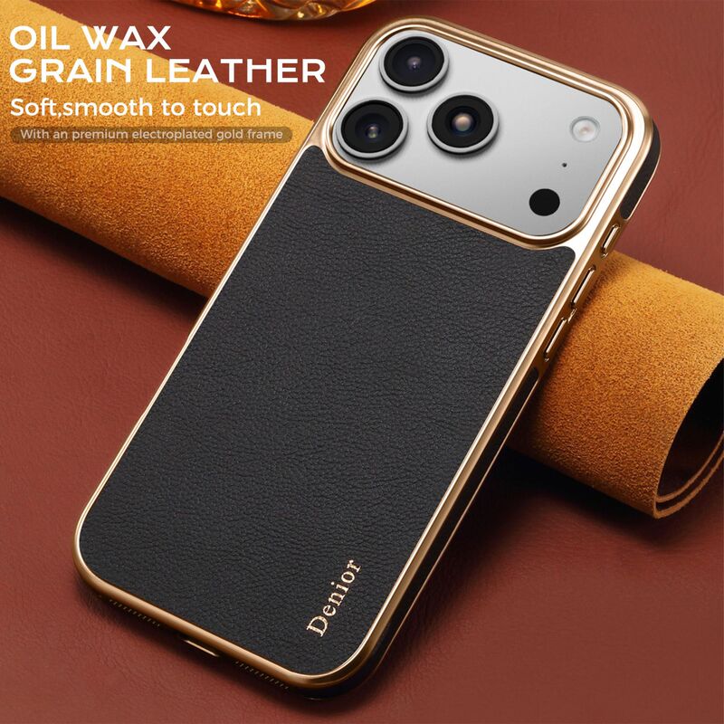 Denior Is Suitable for Apple 17Promax Genuine Leather Phone Case Iphoneair Cowhide Electroplated Protective Cover 16Pro