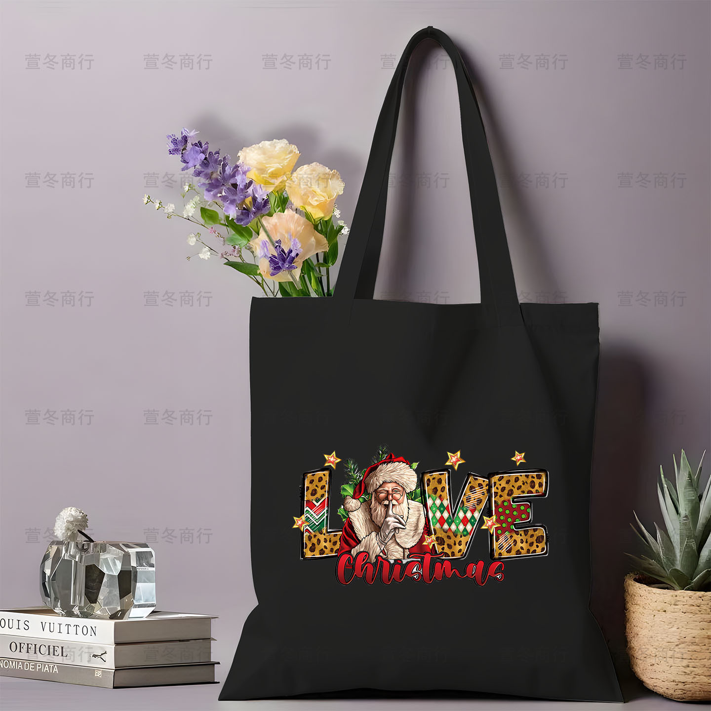 Bolsa de lona de Santa Claus de dibujos animados estudiantes bolsas de lona de mano de Navidad bolsas de hombro de gran capacidad ventas calientes transfronterizas