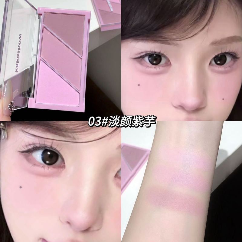 kakashow嘭嘭三色腮红盘低饱和元气膨胀色胭脂细腻多巴胺腮紫C571|undefined
