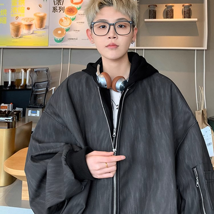 2025 primavera nuevo estilo americano falso chaqueta con capucha de dos piezas chaqueta de cuero PU de moda para hombres