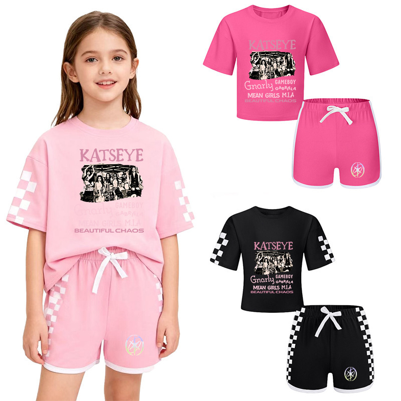 Katseye Men's and Women's Kidsren's T-Shirt + Shorts Printed Sports Pajamas Kidsren's Set Katseye Men's and Women's Kidsren's T-Shirt + Shorts Printed Sports Pajamas Kidsren's Set