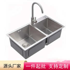 厂家批发厨房水槽 纯手工不锈钢洗菜盆加厚大容量75*40双槽洗菜盆