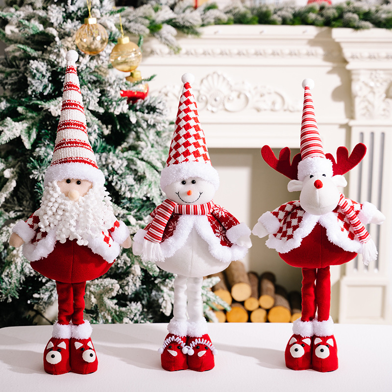 クリスマス装飾品公仔紅白縞サンタクロース立ち人形クリスマス雪だるまヘラジカ伸縮飾り|undefined