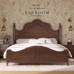 Simple American Style American Style Solid Wood Bed Modern Simple 1.5 m 1.8 m Double Bed Retro French Style Bed Light Luxury Master Bedroom Bed