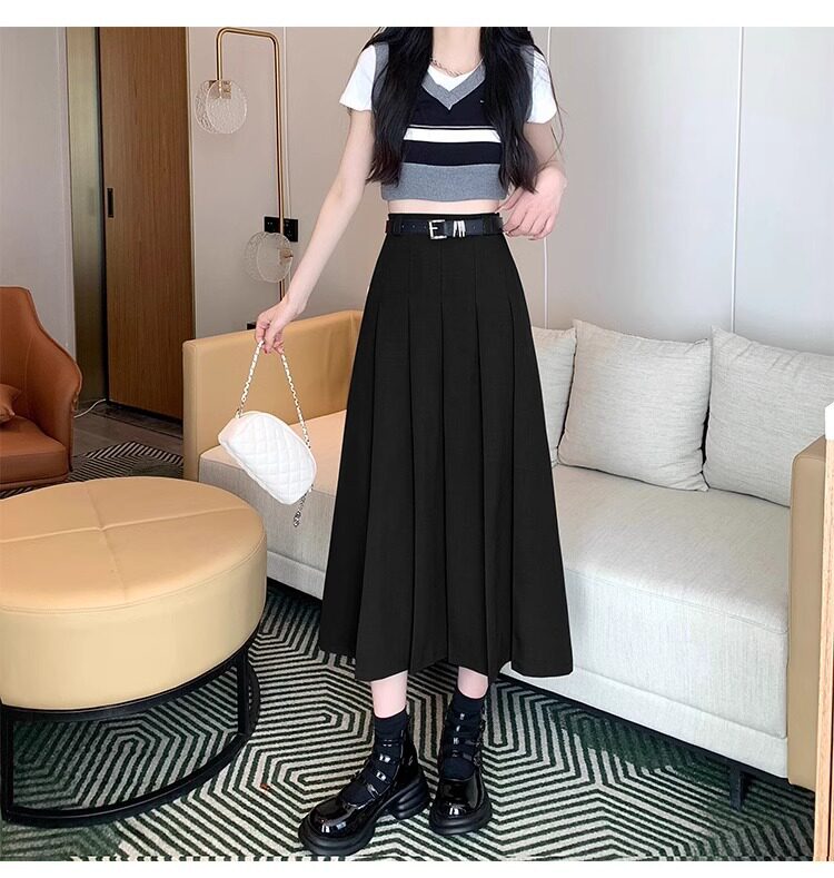 Chân váy vest nữ cạp cao dáng chữ A xếp ly dài vừa — Màu xám, Màu đen chi tiết 17