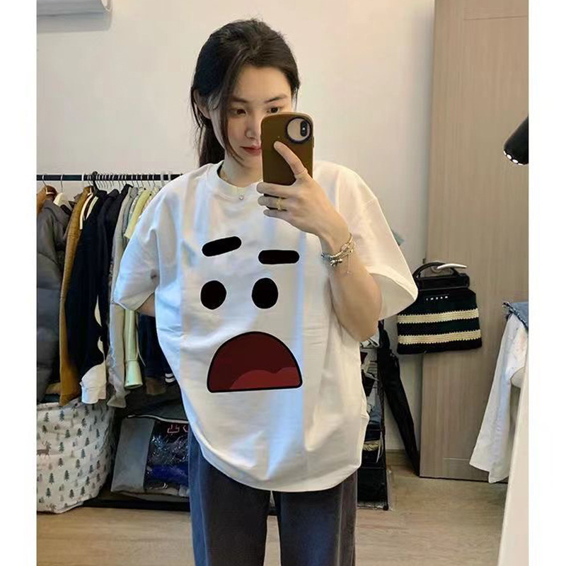 Bolsa de expresión facial manga corta Camiseta Linda cuello redondo Camiseta de manga corta para hombres y mujeres estilo coreano estudiante moda suelta ins Top par desgaste T image 10