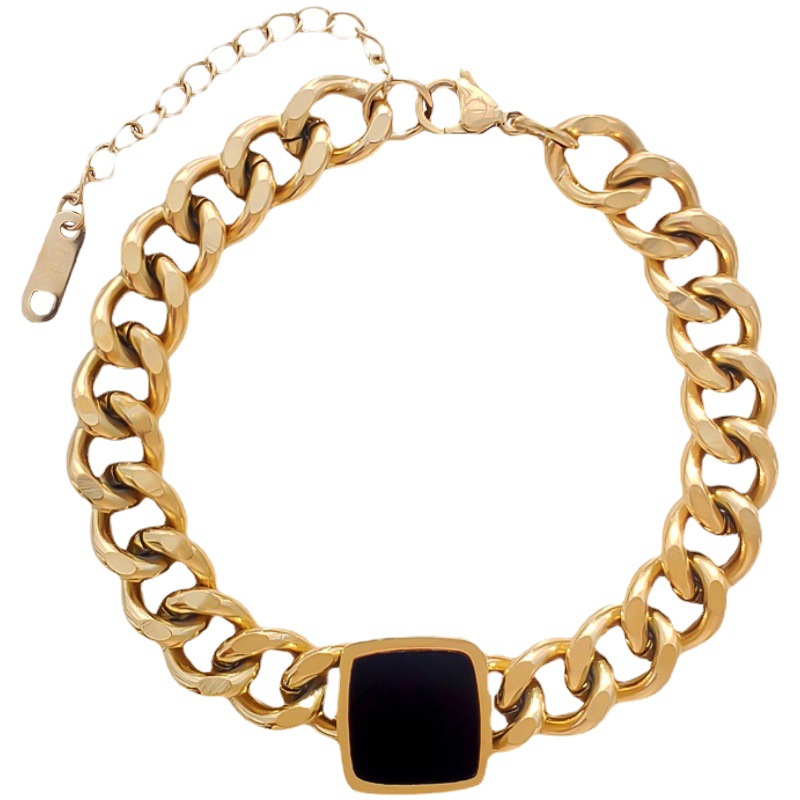 Style de créateur, personnalité exagérée, collier à chaîne épaisse en acier titane, bracelet à chaîne de clavicule carrée noire polyvalent de niche_voghion.com