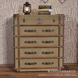 复古美式乡村LOFT工业风四抽柜子做旧帆布藤条设计师创意斗柜边几