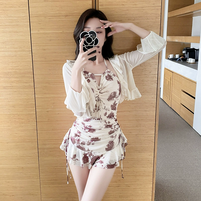 Корейский летний ретро сексуальный утягивающий живот, блузка на подтяжках, юбка, цельный купальник для женщин