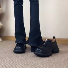 自留版 ~ 厚い底のビスケットの底の深い口の楽福の靴の女性の足は丸い頭の復古の小さい革靴を踏んで1足の靴に合わせます。