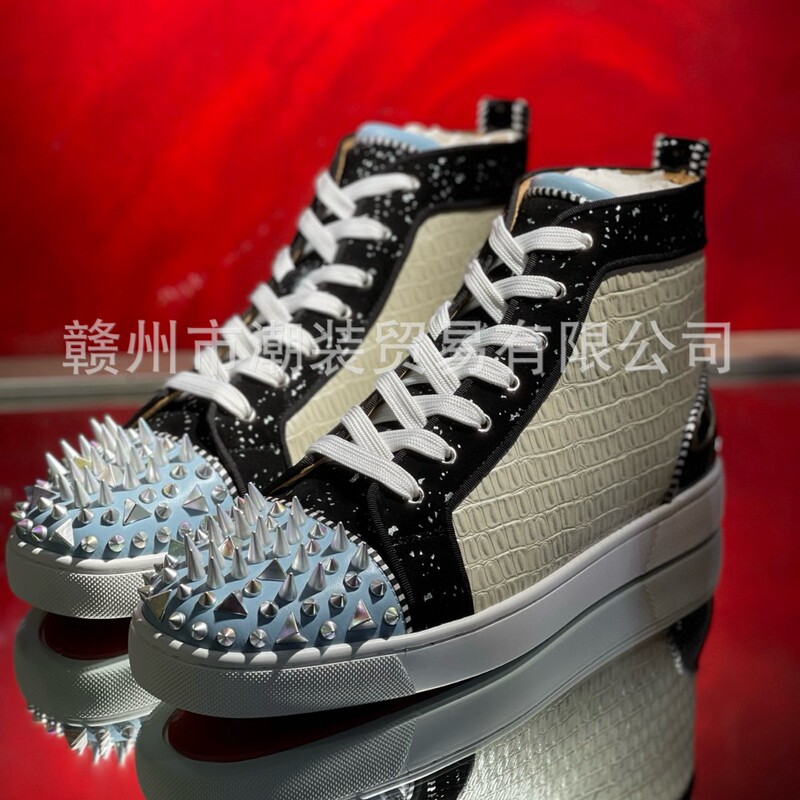 Cl Andgz Color-Blocked Crocodile Pattern Toe High-Top Red-Soled Shoes Men's Shoes Couple Sports Sneakers Women's Shoes