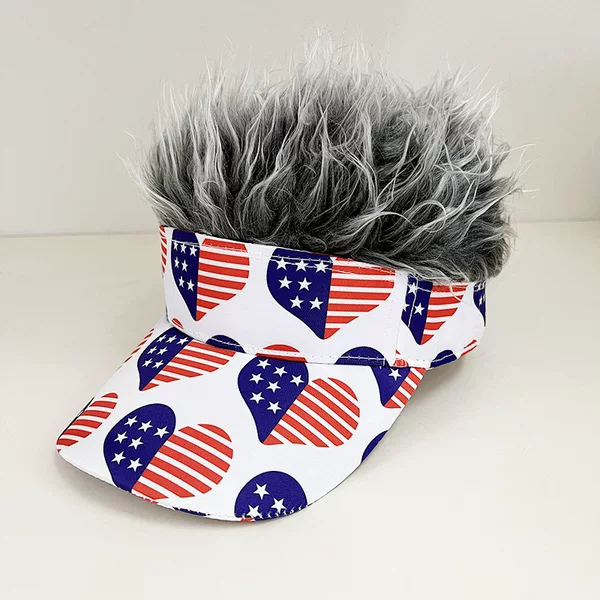 Cross-Border Amazon American Flag Simulation Wig Baseball Cap European and American Street Personality Wide-Brimmed Peaked Cap Ready Stock Batch