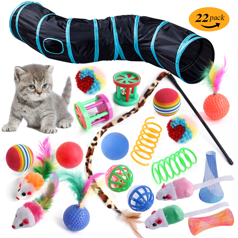 Transfronterizo nuevo gato mascota juguete túnel traje divertido gato palo interactivo felpa ratón sonido juguete gato suministros