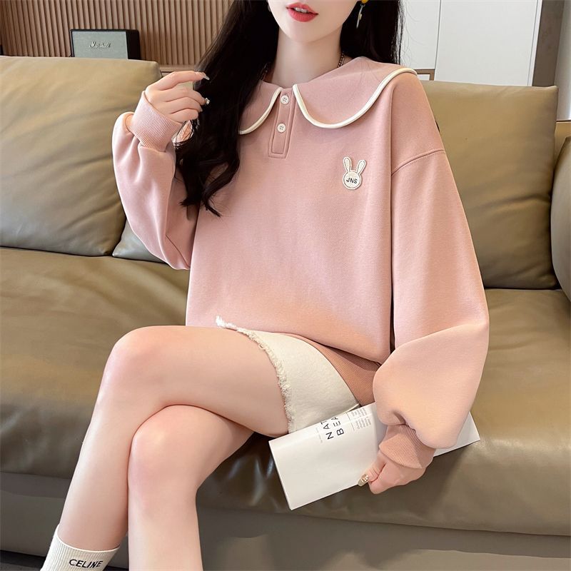 Doll Collar Sweatshirt Women's 2025 New Spring and Autumn Korean Style Loose fleece-lined Student All-match Embroidered Top Thin Jacket