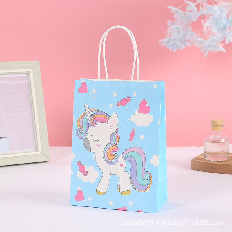 Cute Unicorn White Kraft Paper Bag Gift Bag Holiday Gift Packaging Handbag Custom Logo Ready Stock
