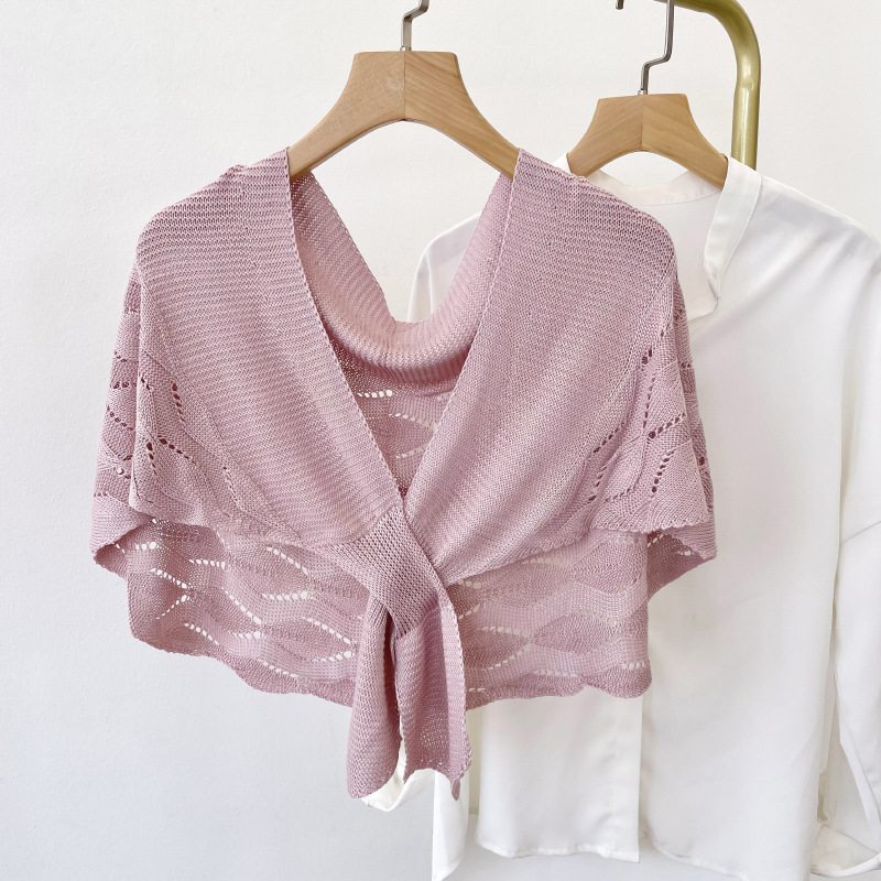 Mantón de punto desgaste exterior de las mujeres estilo de la alta sociedad primavera y verano soporte cervical tejido habitación con aire acondicionado patrón de onda bufanda de hombro collar falso