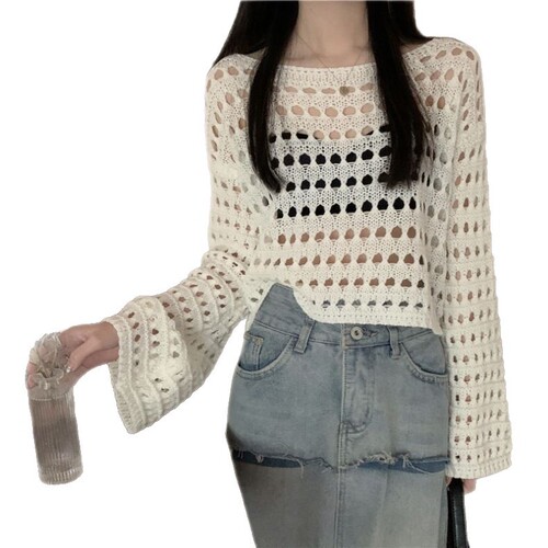 Summer Mesh Knit Top for Women - Korean Style New Loose Short Sleeve Design Long Sleeve Sunshade Shirt for Spring and Summer