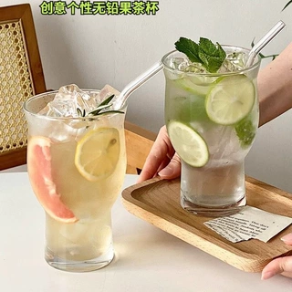 ins风宽口玻璃杯高颜值咖啡杯食品级家用大容量气泡水饮品果茶杯
