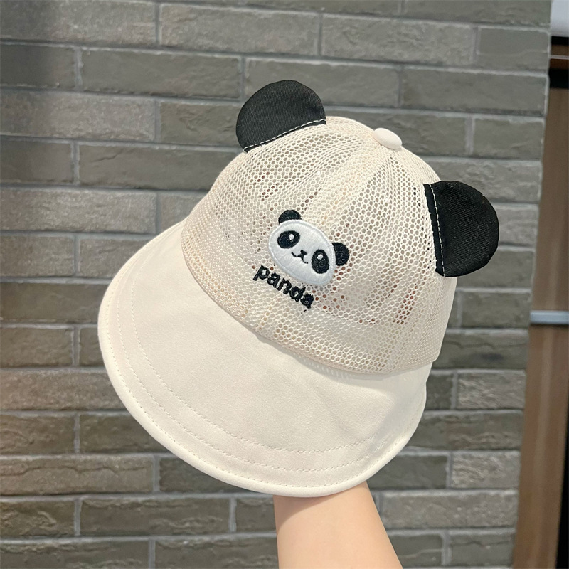 Sombrero de bebé lindo panda verano delgado transpirable sombrero de pescador de malla completa para hombres y mujeres, sombrilla para niños pequeños, sombrero de lavabo de protección solar
