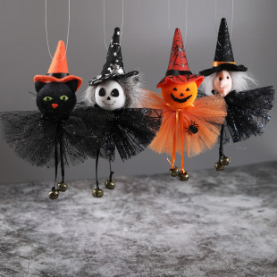 Cross Border Halloween Decoration Party Bar Decoration Pumpkin Ghost Witch Black Cat Charm Scary Witch Pendant