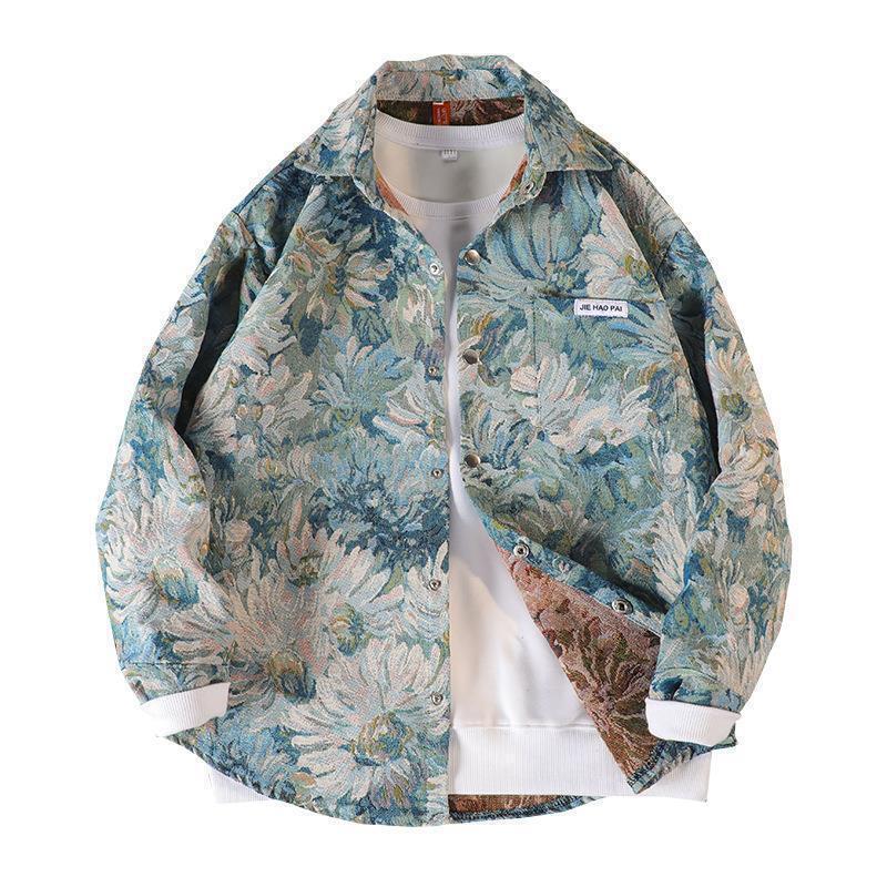 Men's Shirt Jacket Autumn Popular Color Jacquard Casual Lapel Jacket Trendy Versatile Loose Swallowtail Top Men's Shirt Jacket Autumn Popular Color Jacquard Casual Lapel Jacket Trendy Versatile Loose Swallowtail Top