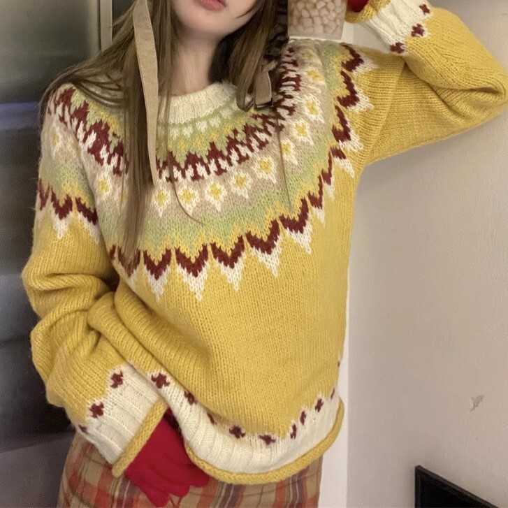 Angry push! I like rhombic colorful pullover cashmere blended thickened holiday sweater at first glance