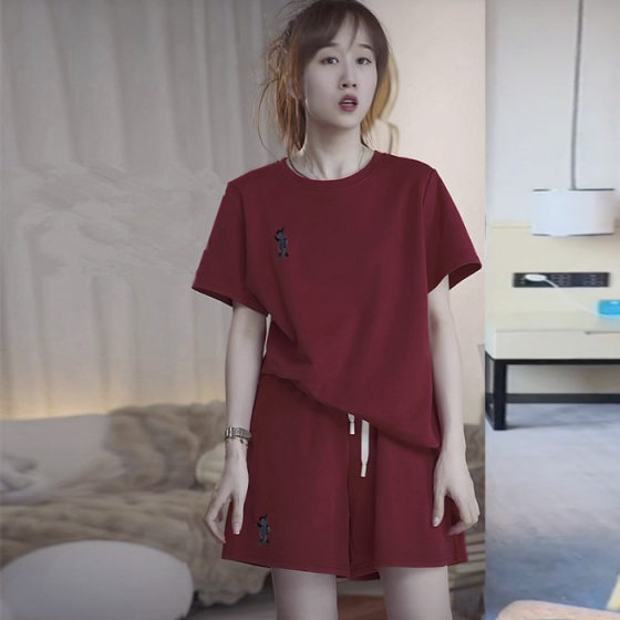 Fashion Casual Sports suit Women's 2025 Summer New Short-sleeved Shorts Loose plus size Embroidery Two-piece Set for Foreign Trade