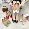 Versatile comfortable Shallow mouth Single shoes Round Solid Flat shoes Autumn Patent leather bow leisure time Doug shoes