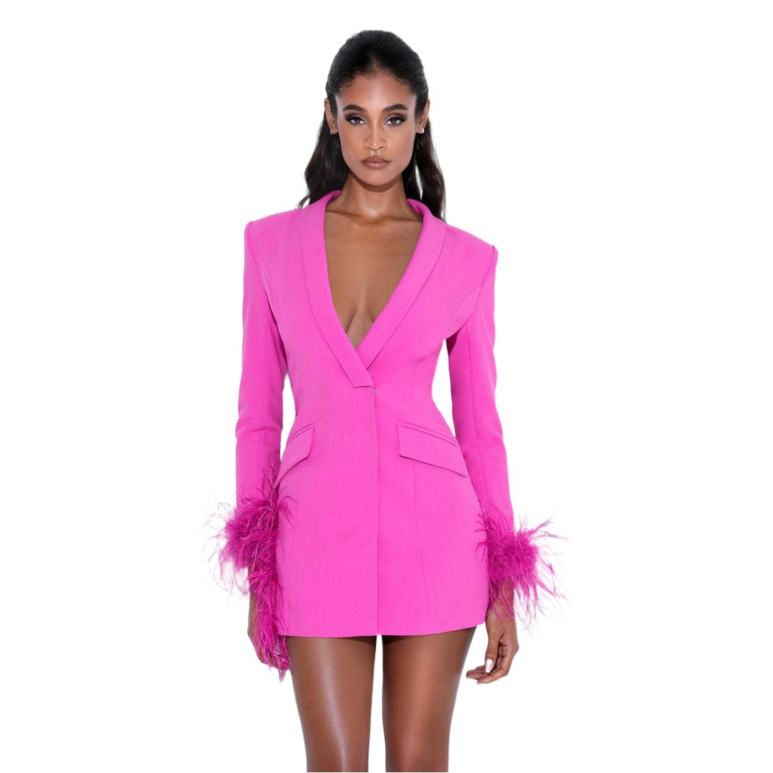 Vestido Tipo Chaqueta con Plumas y Lentejuelas de Poliéster