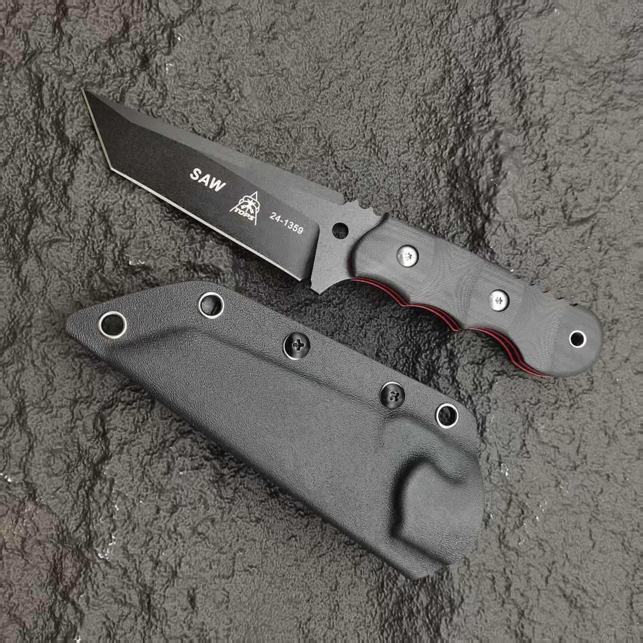 境外爆品TOPS-SAW户外小刀高硬度野营直刀荒野防身求生小刀含刀鞘