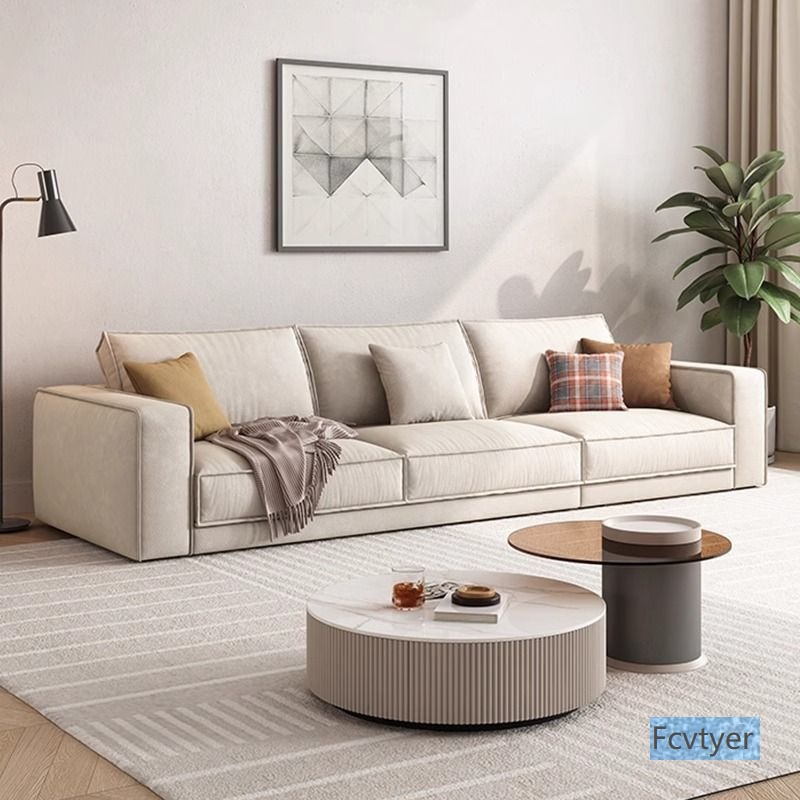 Wabi-Sabi Style Tofu Block Removable and Washable Cotton and Linen Fabric Sofa Small Apartment Living Room Straight Row Simple Cream Style Cat Scratching Cloth