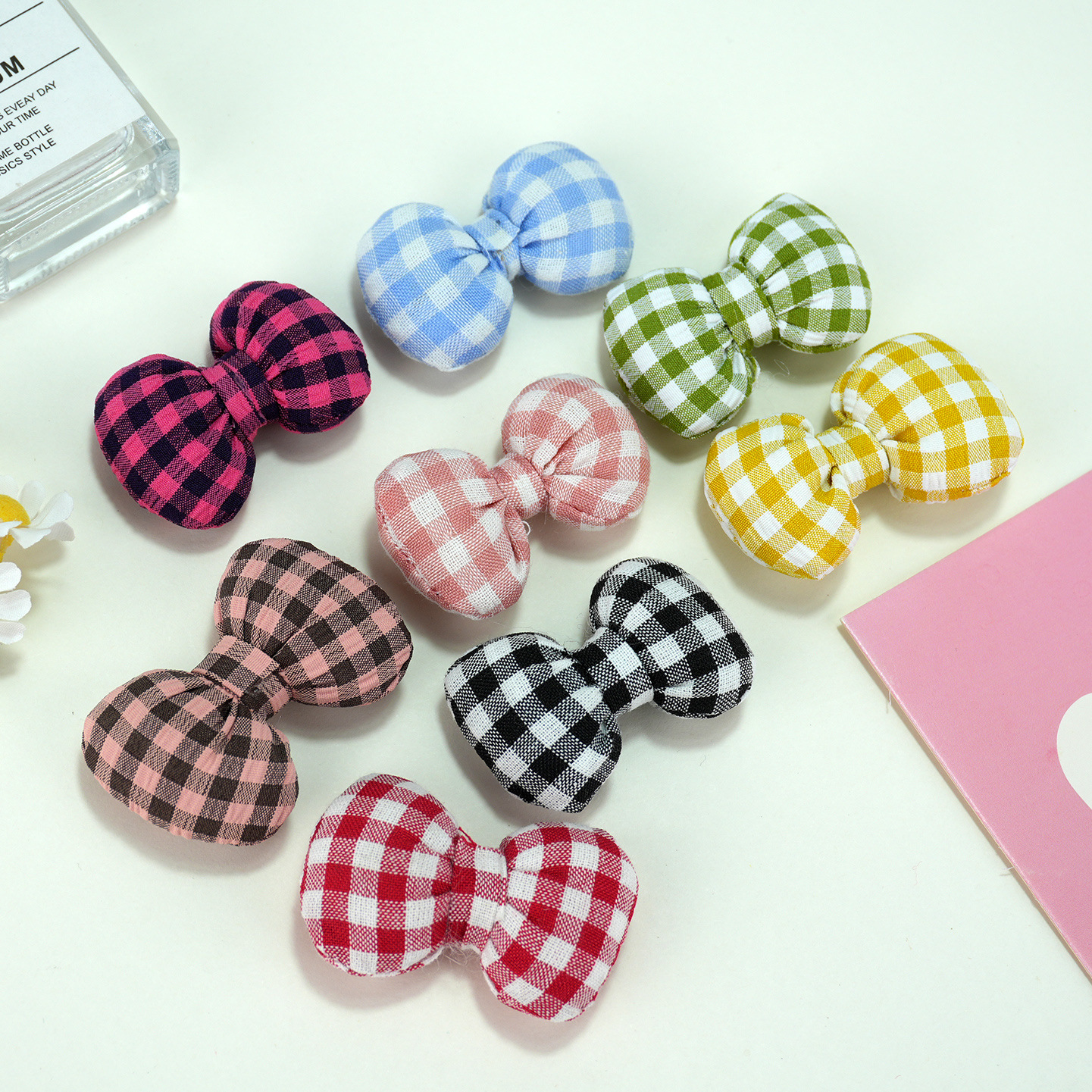 Mini Plaid Bow Fabric Cotton-filled Handmade Diy Accessories For Hats,...