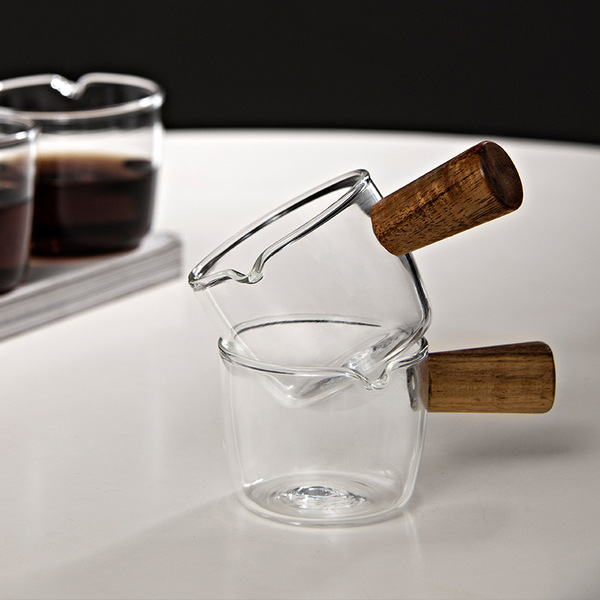 Transparent glass with scale small milk cup side wooden handle mini…