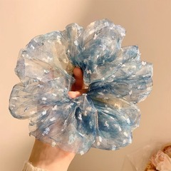 韩系蓝色浪漫星空网纱波点大肠发圈女高级感慵懒风发绳扎头发头饰