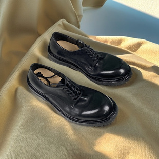 Washed Horse Leather Vintage Men's Shoes Genuine Leather Lace-Up Big Head Derby British Business Men