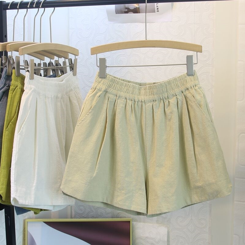 Extra Large Size 150kg Cotton-Linen Shorts for Women, Summer Loose Casual Elastic Waist A-Line High-Waisted Wide-Leg Pants, Linen Material Hot Pants Extra Large Size 150kg Cotton-Linen Shorts for Women, Summer Loose Casual Elastic Waist A-Line High-Waisted Wide-Leg Pants, Linen Material Hot Pants
