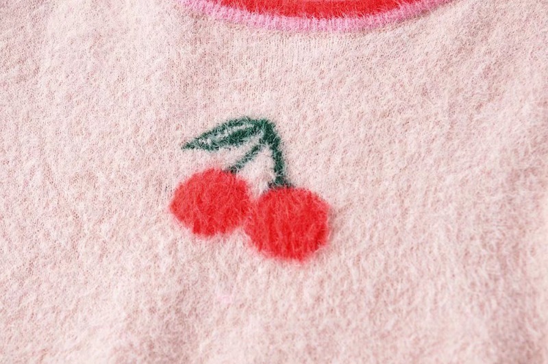 pullover round neck slim cherry embroidery crop top NSXDX117539