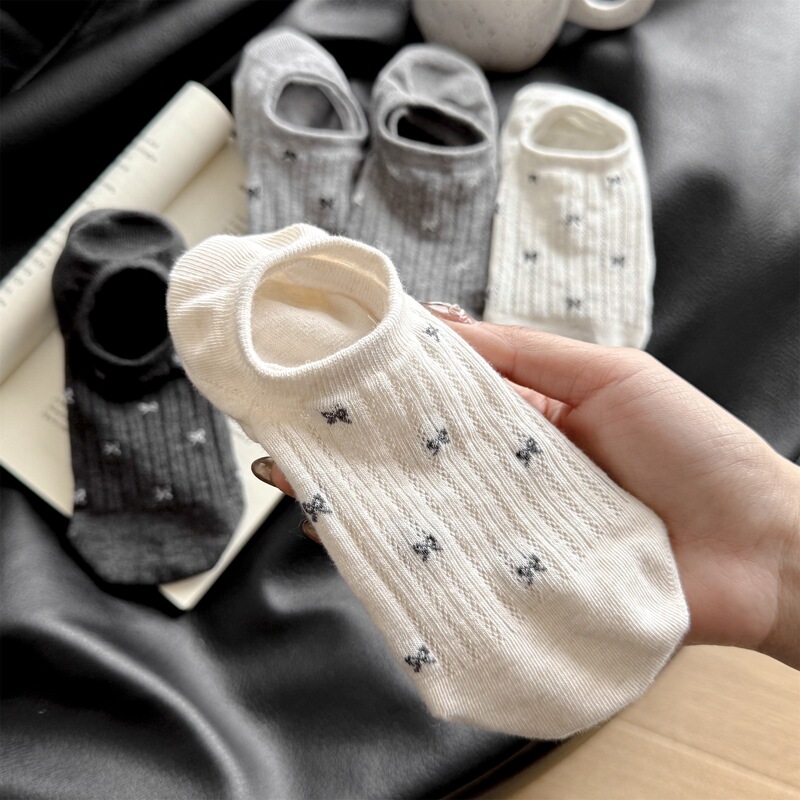 Spring and Summer New Mesh Small Bow Invisible Socks Wholesale Versatile Boat Socks Thin Women's Socks Korean Style Dongdaemun