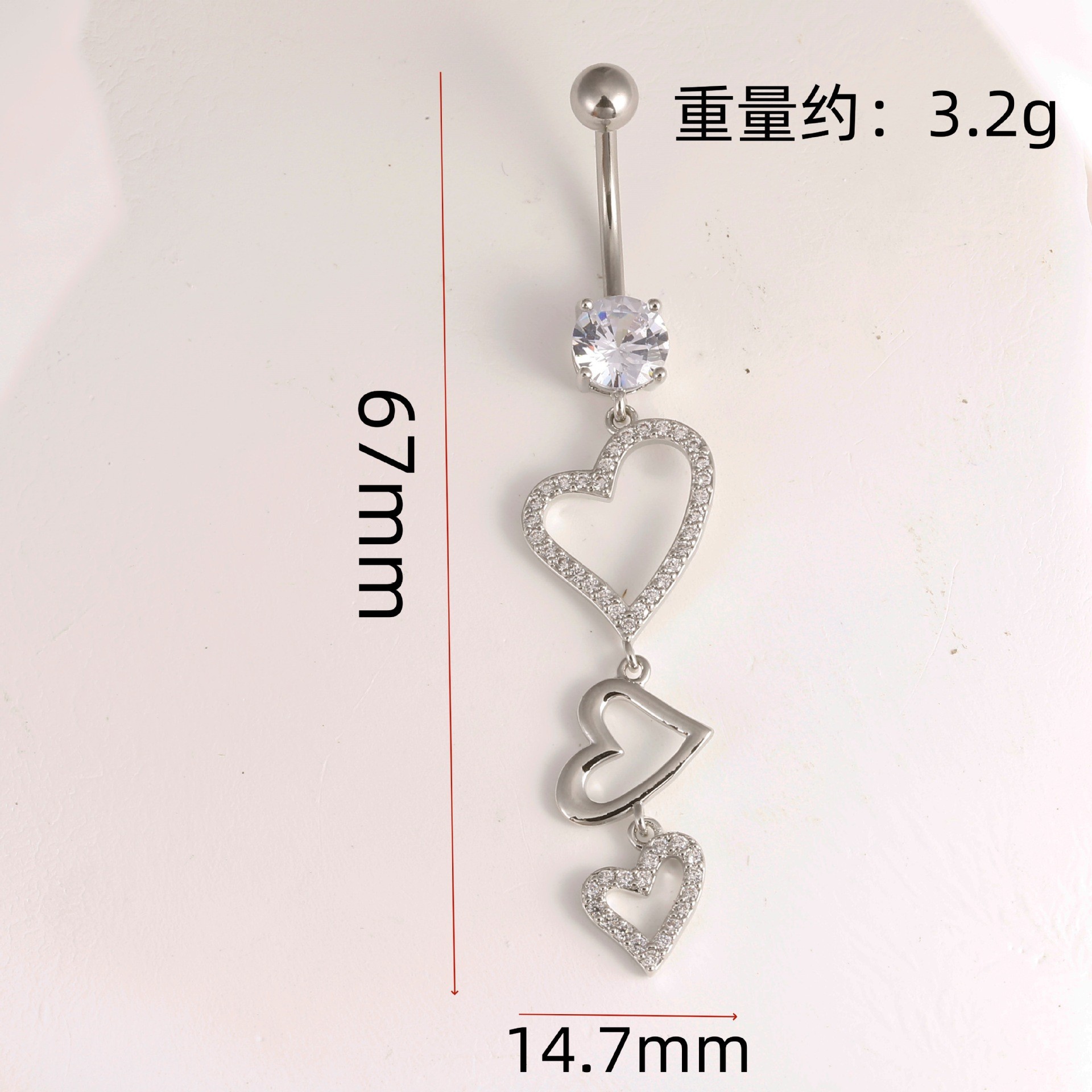 Gold Heart Belly Button Ring Copper Zircon Heart Navel Piercing Jewelry for Women Summer 2024 detail image 7