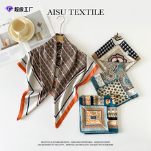 双面双色斜纹丝巾90cm女士印花围巾欧美跨境大方巾包头巾披肩批发