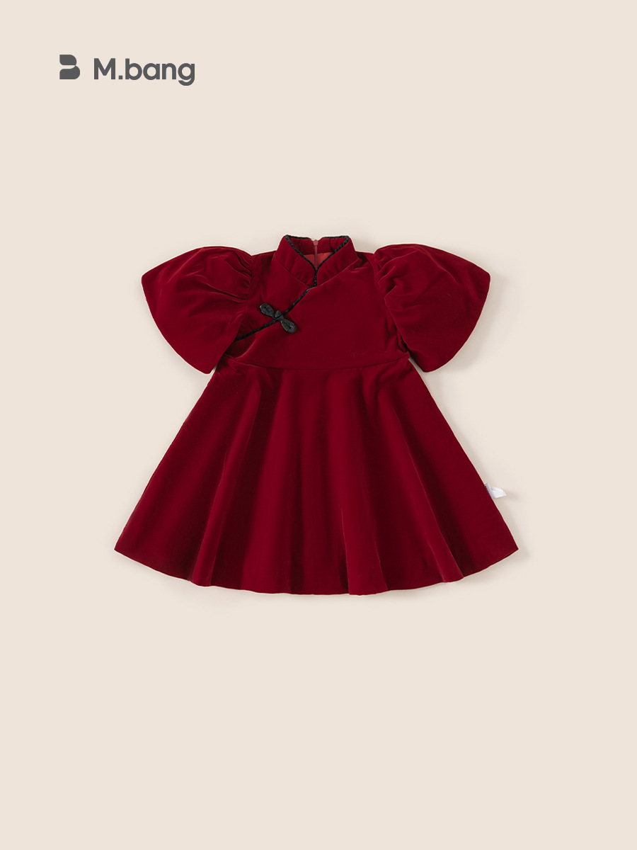 Vestido de Princesa con Mangas Abullonadas para Niñas, Ropa Infantil Bangxuan, Traje de Año Nuevo, Estilo Chino, Vestido Rojo para Niñas Pequeñas image 3