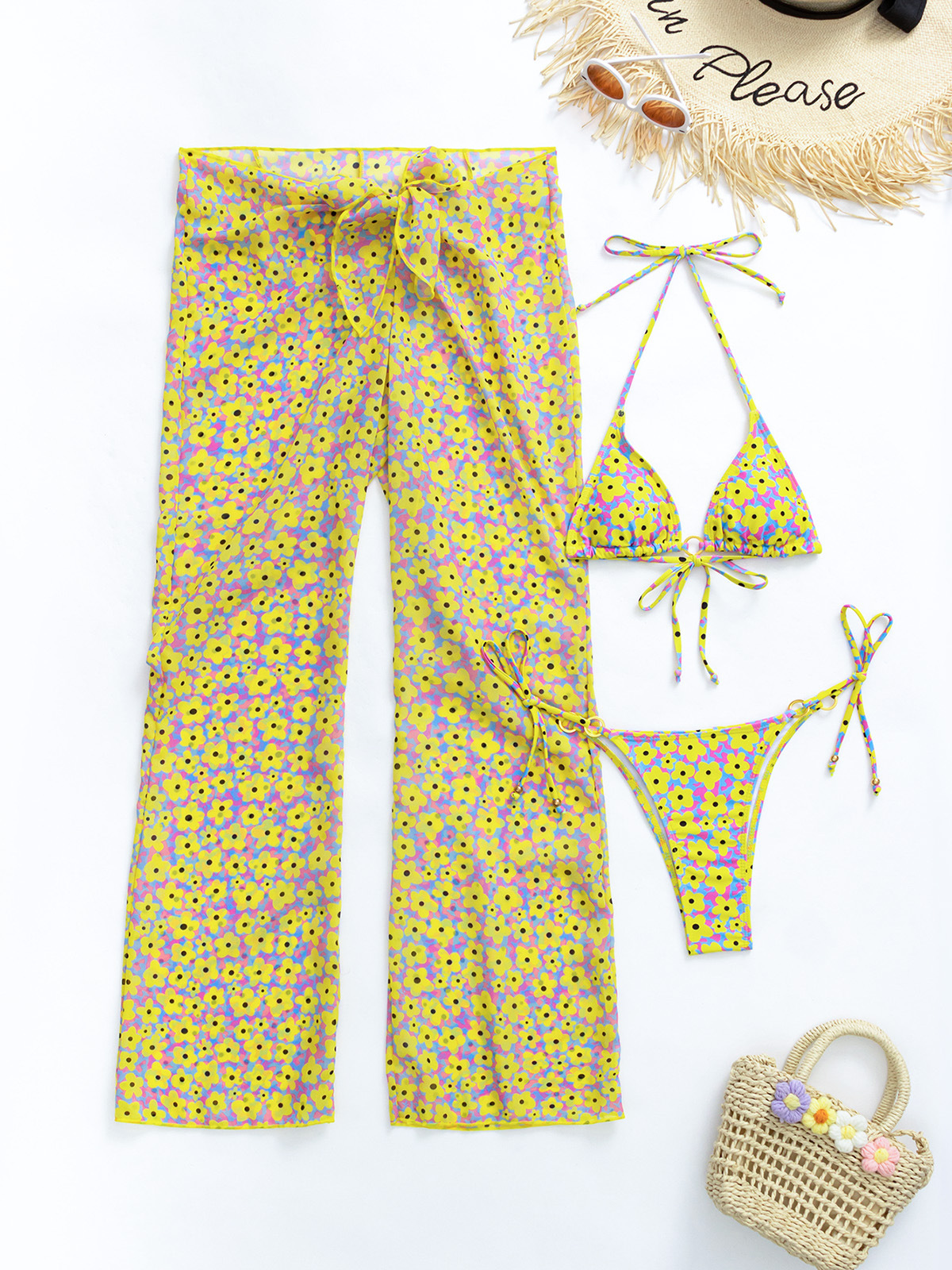 259g Weight Sleeveless Sleeve Length Nylon Fabric Type Pants Sets Sets Type 3 Pieces Set Quantity Beach Occasion 3 Pieces Set Neckline Slim Fit Type Printing Pattern Women's Gender Sexy Style Women's Sexy Printing 3 Pieces Set Bikinis Swimwear 15