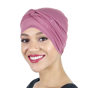 Cross-border new European and American daily all-matching four seasons women's adult solid color sequined hair band pullover hat