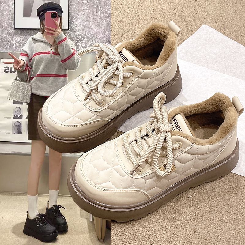2025冬季新款女棉鞋加绒加厚保暖一脚蹬厚底学生鞋时尚百搭小白鞋