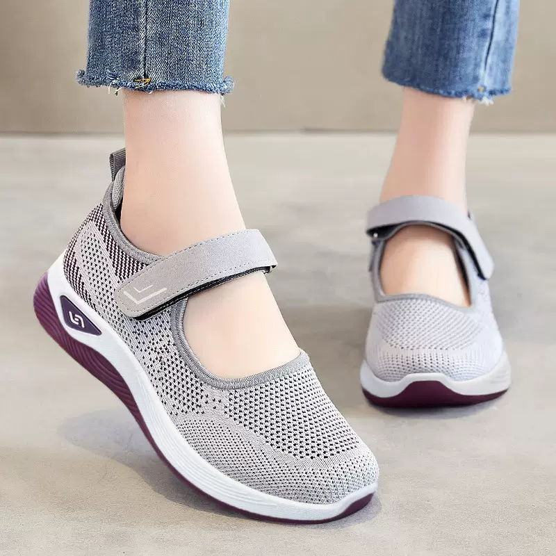 夏季新款妈妈鞋中老年懒人健步鞋女魔术贴透气软底休闲鞋厂家代发