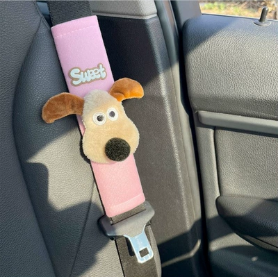 Cute Doll Ear-Shaped Extended Car Seat belt shoulder pad - pink-velvet-sueet-dog-1-pack