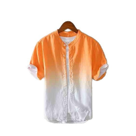 Camicia uomo maniche corte lino colletto coreana giapponese_voghion.com