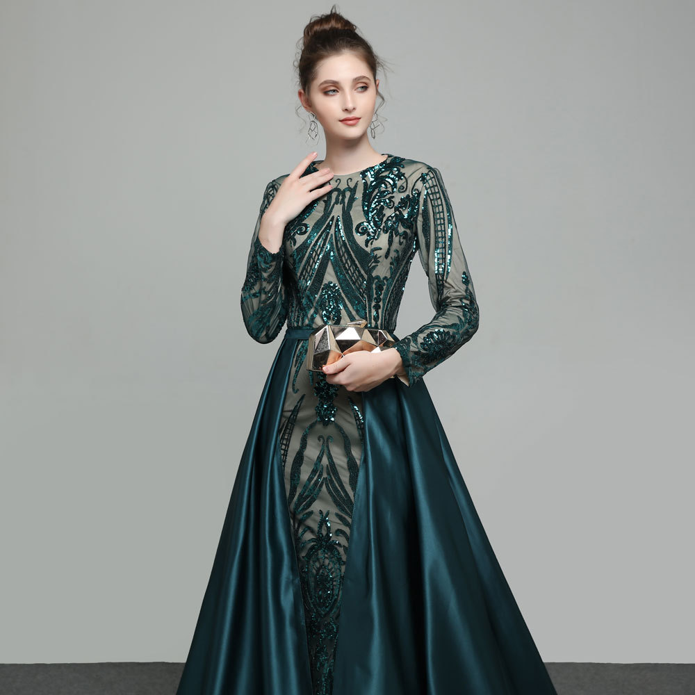 Europa y América del comercio exterior Amazon AliExpress deseo de las mujeres vestido de noche con lentejuelas cola de pescado desmontable trailing vestido de banquete