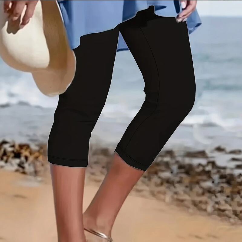 Cross-Border Amazon Foreign Trade Xiyin Women's Casual Solid Color Mid-Stretch Slim Women's Capri Pants Women's Leggings