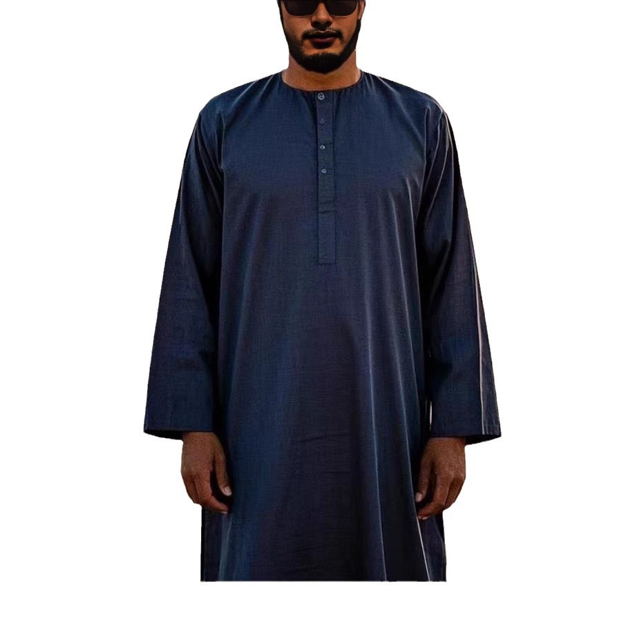 Elegant Middle Eastern Men's Thobe - Breathable Polyester Islamic Robe With Side Pockets | Traditional Embroidered Design For Casual & Formal Wear_voghion.com